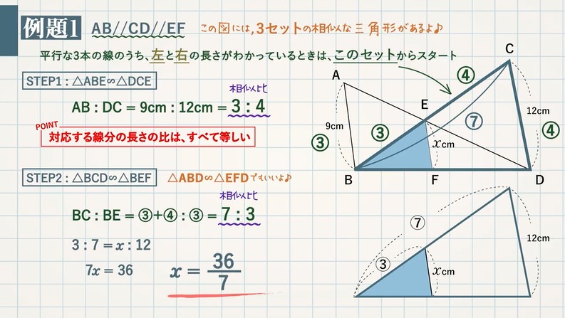 平行線と線分の比-辺の長さを求める応用問題４選-